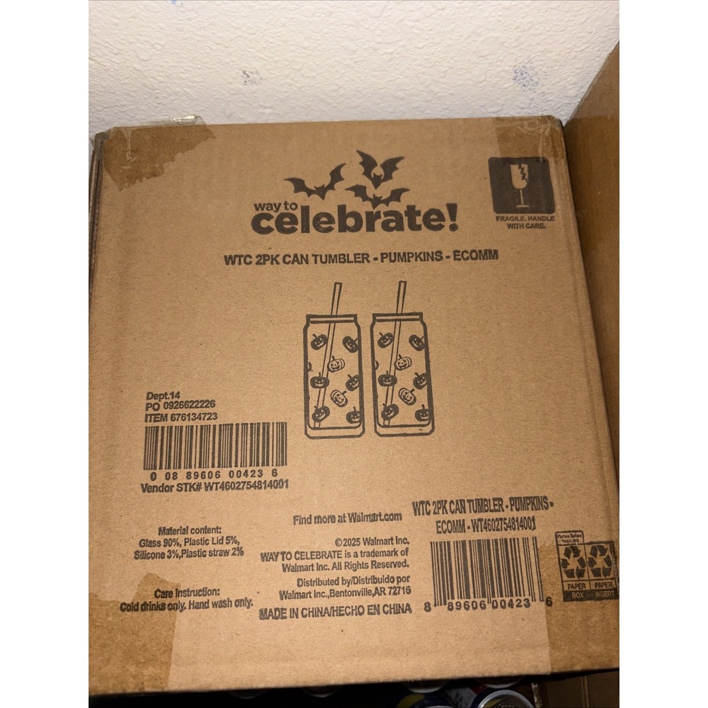 Way to Celebrate Glass Cup 2 Pack Pumpkin Design Halloween